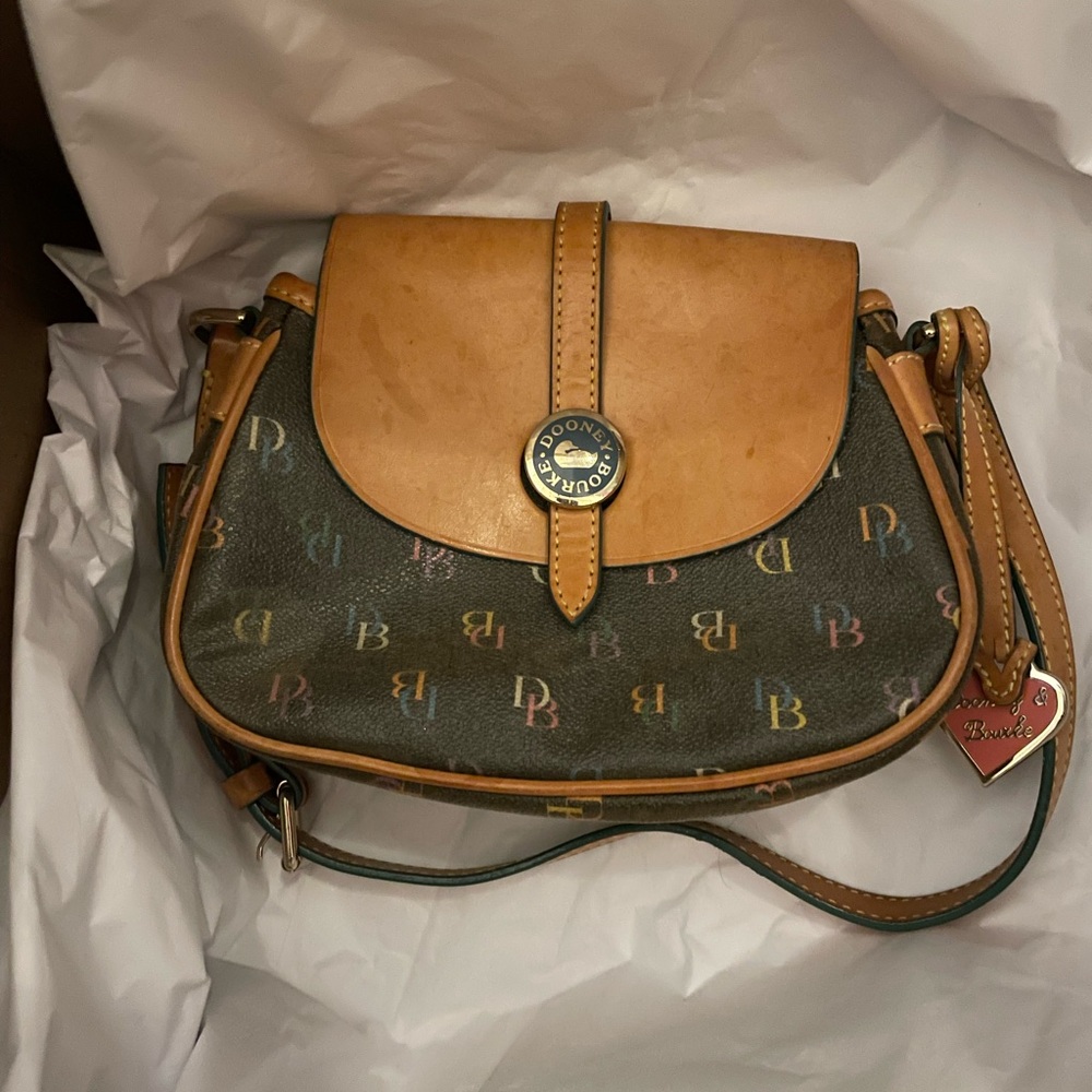 Dooney & Bourke Brown Multicolor Logo Shoulder Bag - Vintage